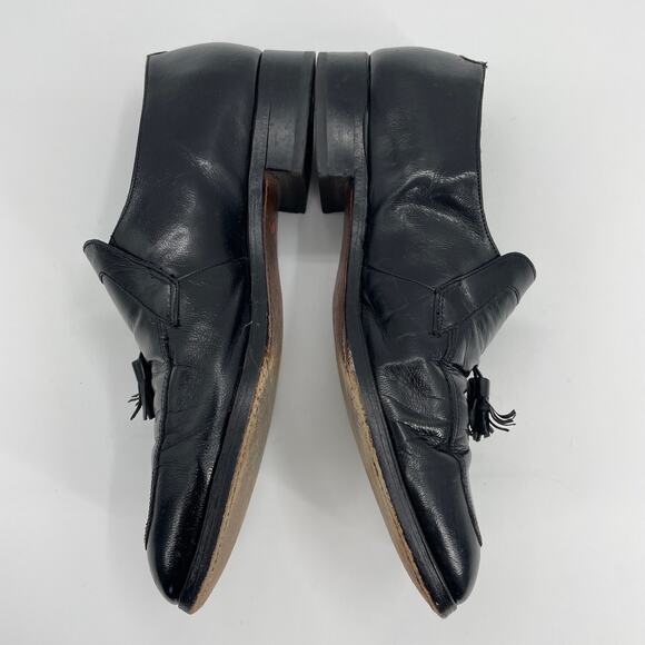 FLORSHEIM Mens Dress Shoes Size 9.5  Black Leather Slip On Loafer Tassel [FLAW] - Picture 3 of 10